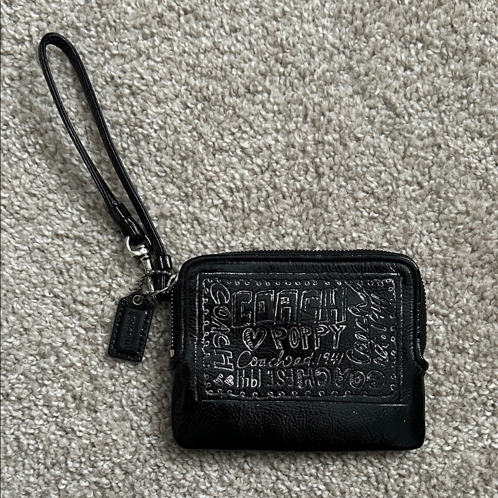 Coach Vintage Poppy Embossed Black Wristlet